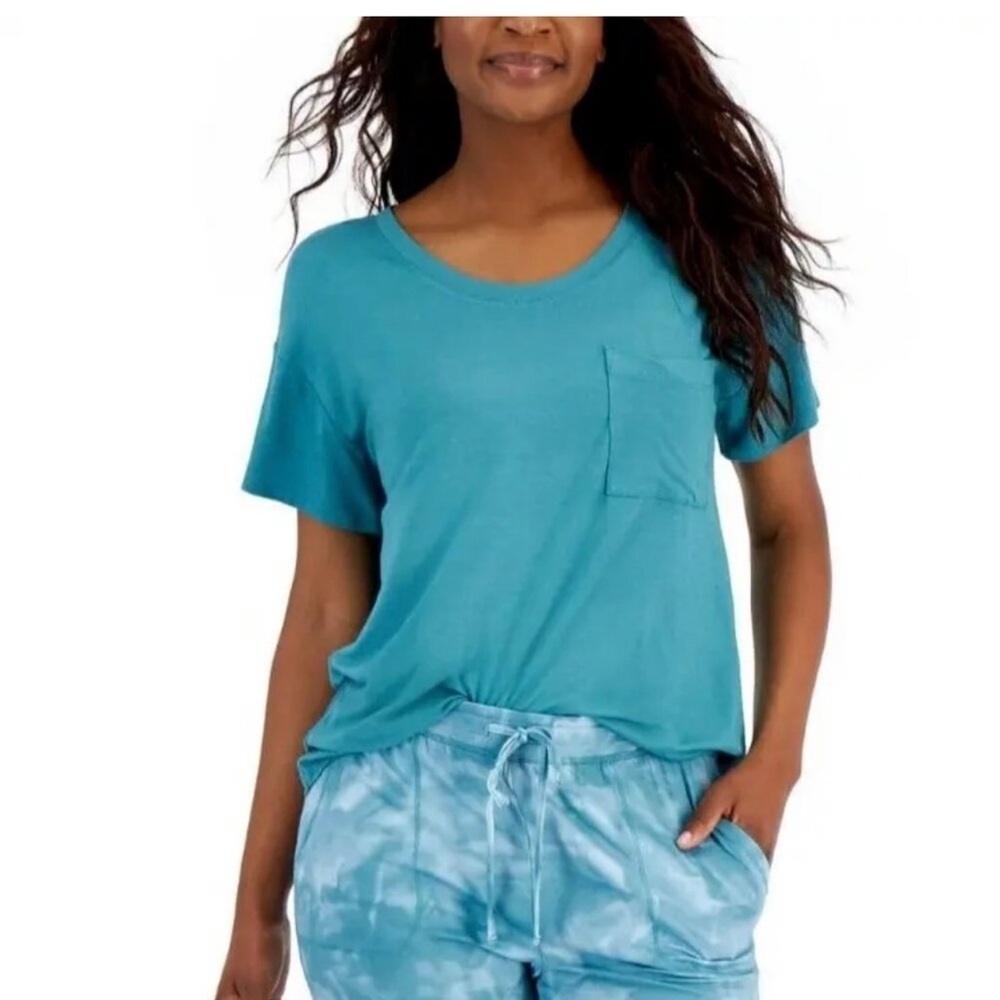 💗 Alfani Soft Scoop Neck Short Sleeve Pocket Tee Greenblue Slate small NWT